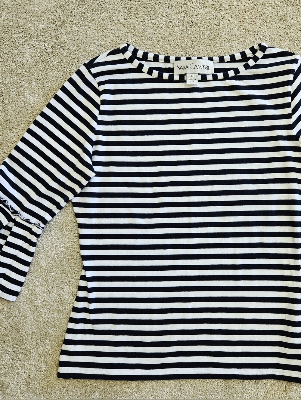Sara Campbell Black and White Striped Bell-Sleeve Top